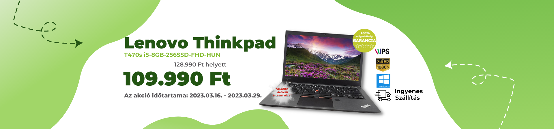 Lenovo Thinkpad T470s felújított laptop garanciával i5-8GB-256SSD-FHD-HUN