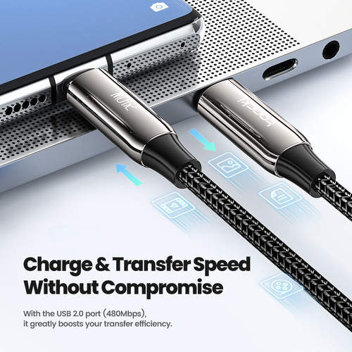 Thunderbolt 3, USB4 USB-C kábel 5A, 240W, 480Mbps fonott, 1m fekete